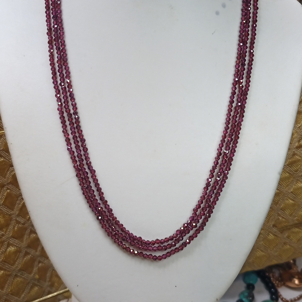 Genuine Garnet Faceted Cut Multi stand Necklace